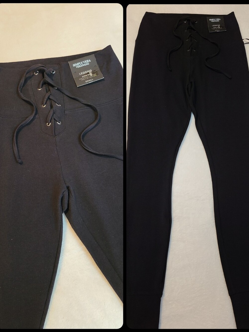 Simply Vera Vera Wang Live-in Black Lace-Up High Rise Jogger Legging Size Sm
